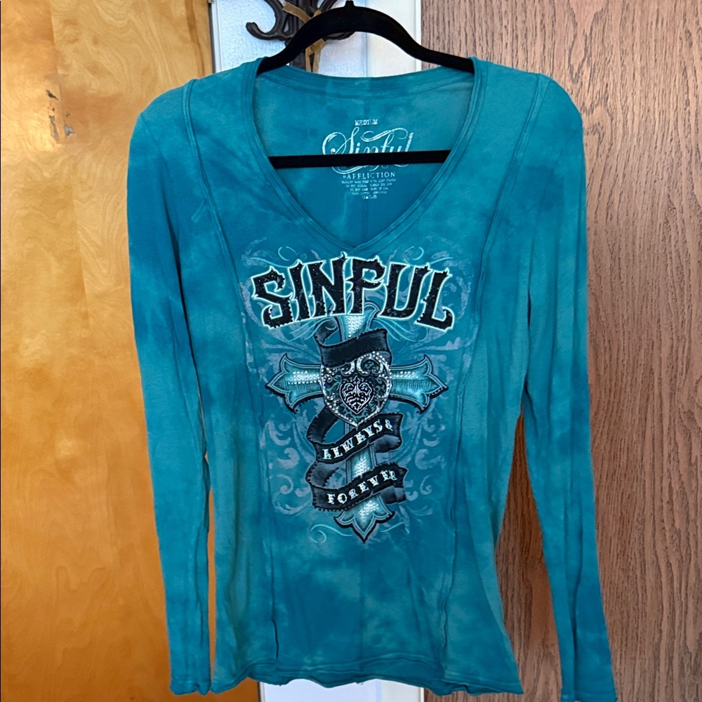 Sinful Turquoise Graphic Long Sleeve Tee